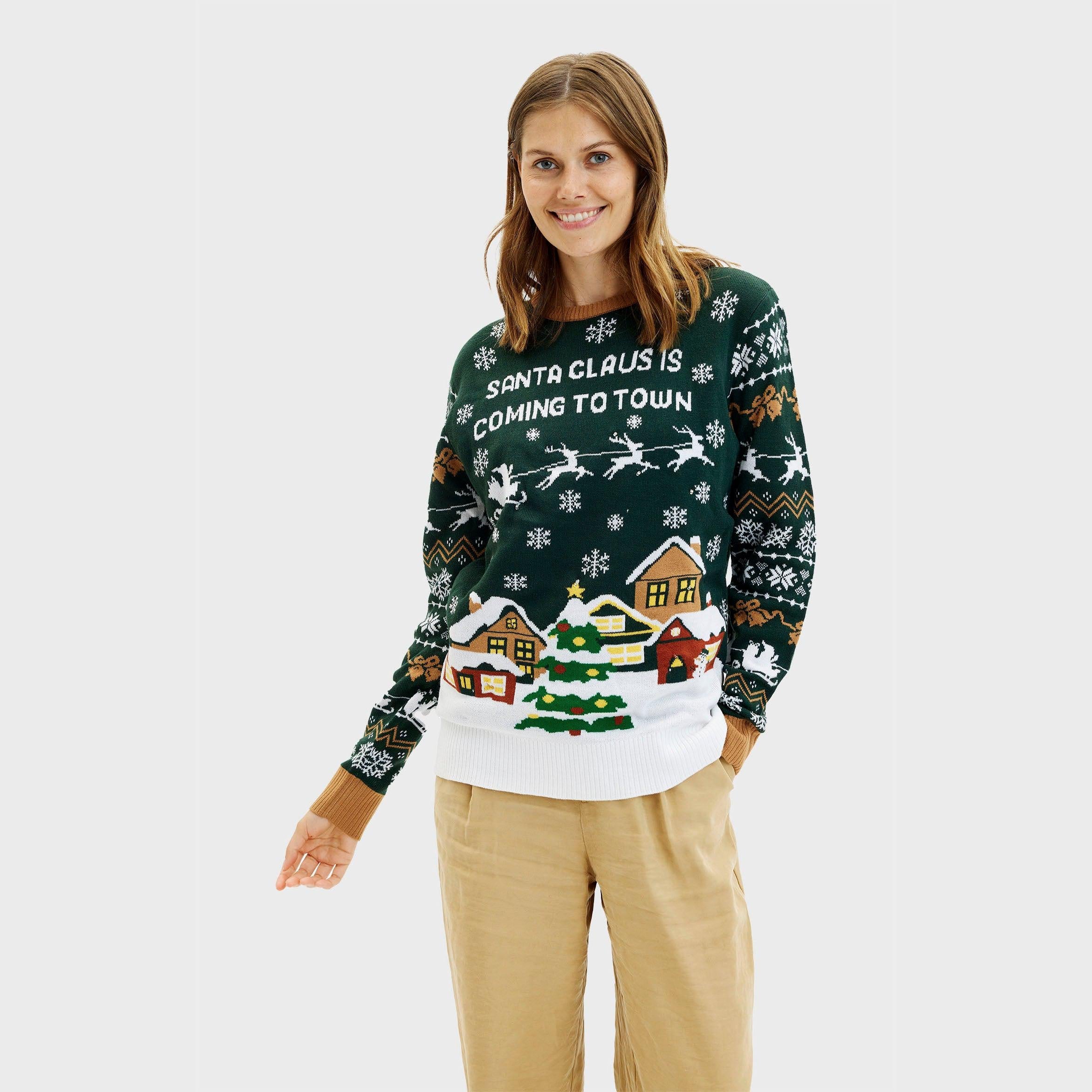 Santa Claus Is Coming To Town LED Green β Women
